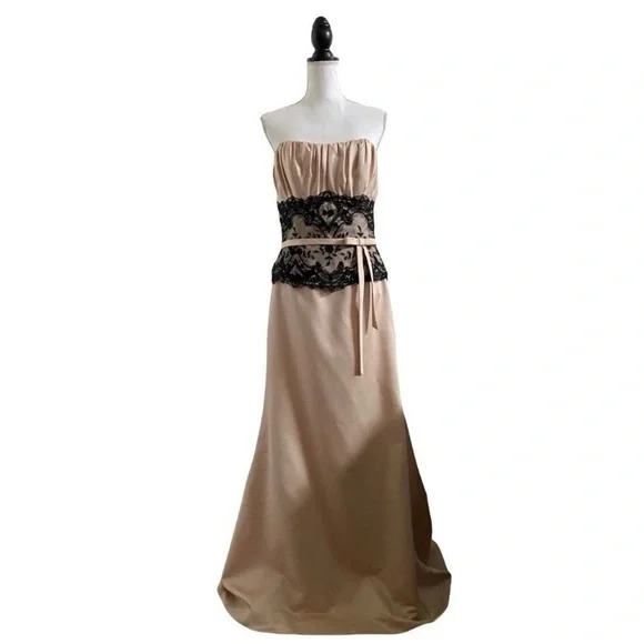 Alexia Dresses | Alexia Designs Strapless Formal Gown Black Lace & Tan Bow Detail Womens Size 14 | Color: Black/Tan | Size: 14 | Sandbridgebeach's